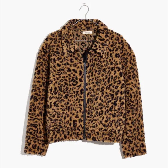 Madewell Jackets & Blazers - Madewell Sherpa Bomber Jacket in Leopard Animal Brown Black Small S
